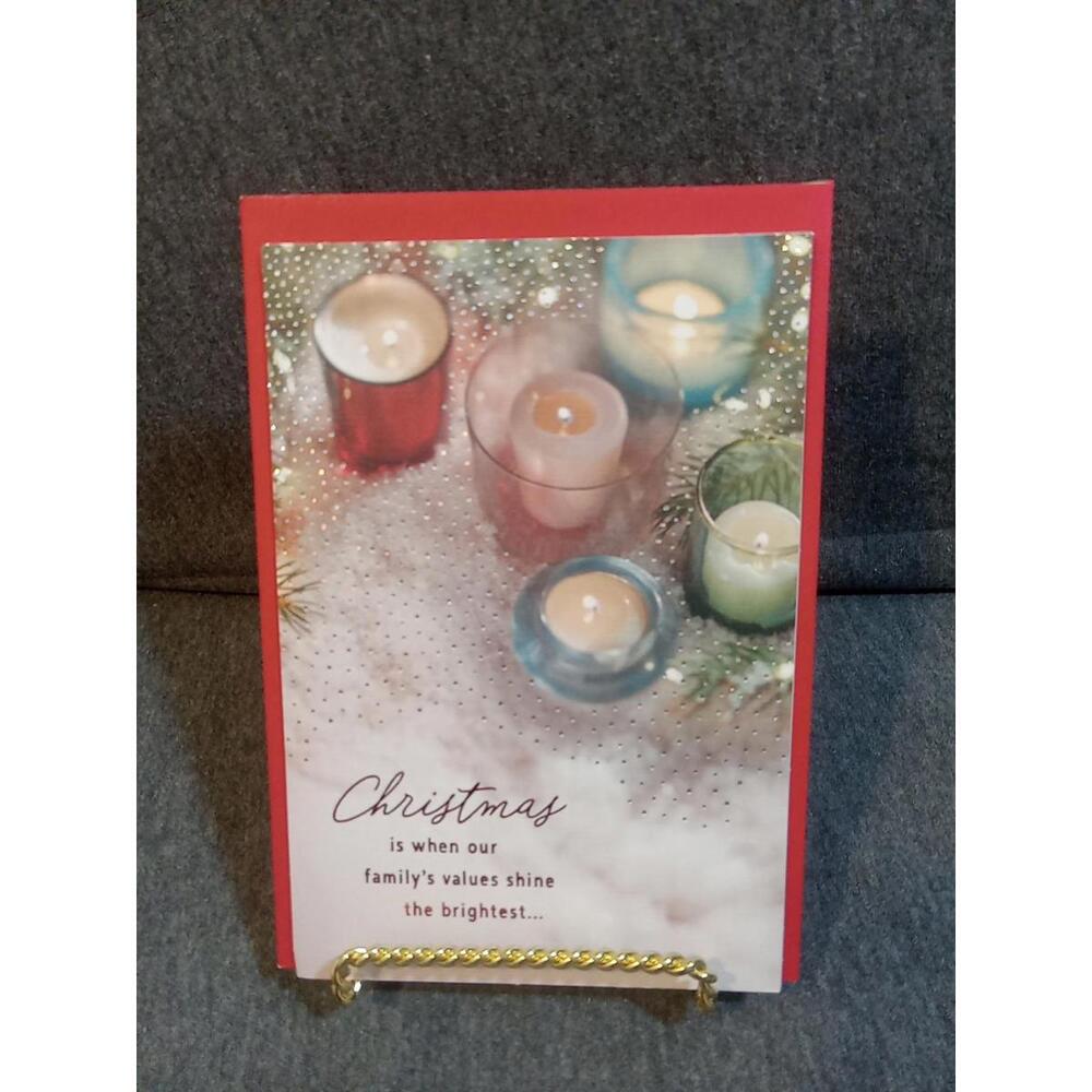 Hallmark Card Red Blue To PARENTS "Christmas Is When Our Family's" Candles